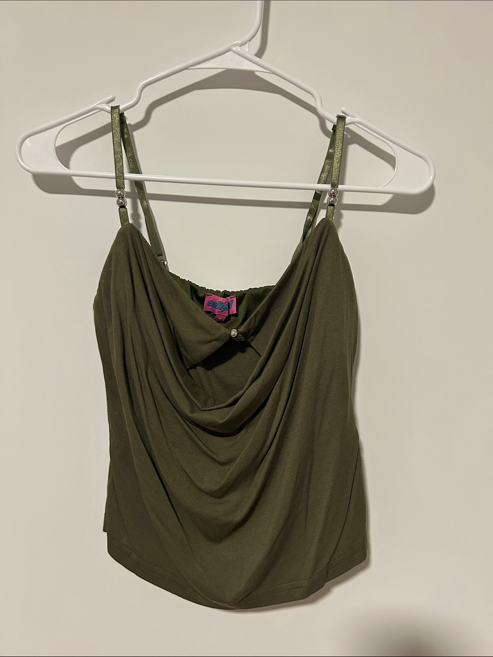 Edikted Olive Green Draped Cowl Cami with Bead Accents